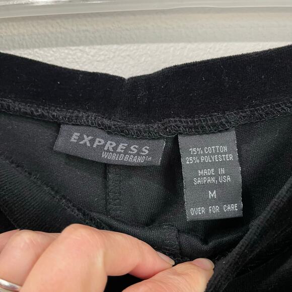 Express Vintage Velour Pants Black Y2K Wide Leg Lounge Size M - Picture 5 of 5